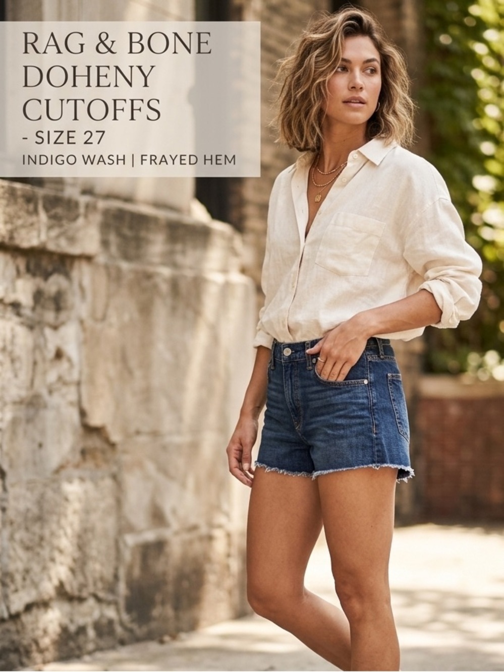 Rag & Bone Doheny Cutoff Denim Shorts Indigo Frayed Mid Rise 27